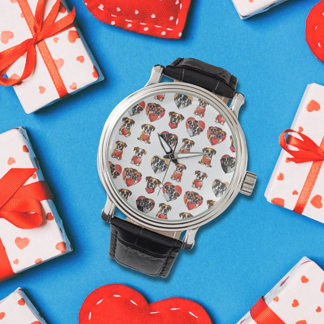 Relógio Boxeiro Cão Amor Aquarela (Boxer Dog Love Watercolor Art Watch)