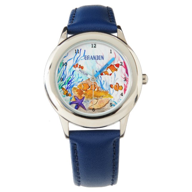 Relógio Boys Ocean Fish Cute Modern Blue Kids Watch (Frente)