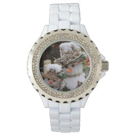 Relógio Branca com Rhinestones Natal Snowman Watch