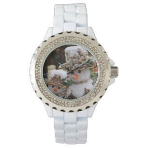 Relógio Branca com Rhinestones Natal Snowman Watch
