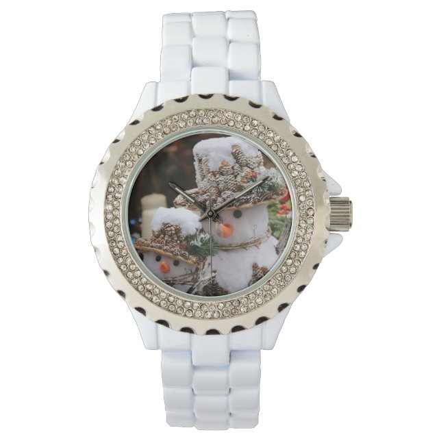 Relógio Branca com Rhinestones Natal Snowman Watch (Frente)