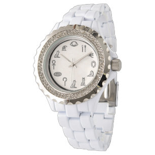 Relógio Branco com Numerais Antigos Egípcios Elega