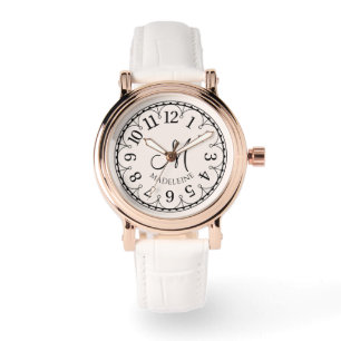 Relógio Branco Vintage em Ouro Rosado com Monogram