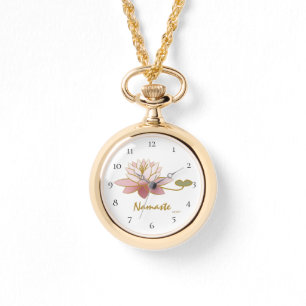 Relógio *~* Branco Zen Namaste Pink Lotus Flower Espiritua