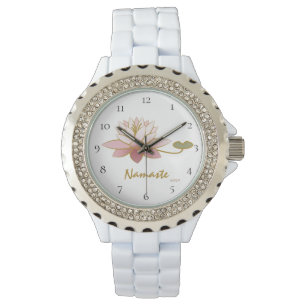 Relógio *~* Branco Zen Namaste Pink Lotus Flower Espiritua