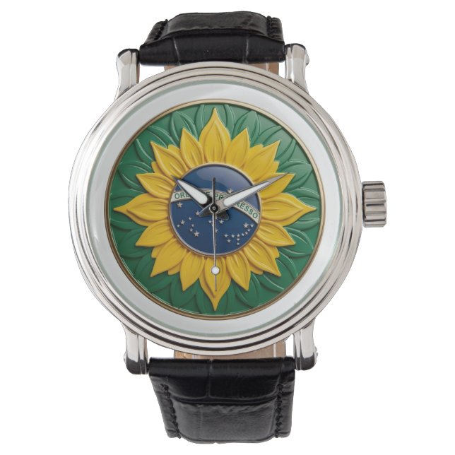 Relógio Brazil Solar Emblem - Luxury 3D National Pride Art (Frente)