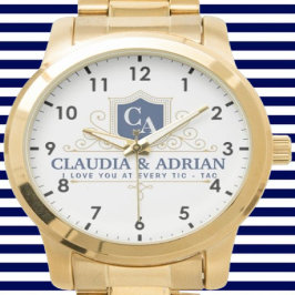 Relógio Bride And Groom Monogram Names Weeding gift