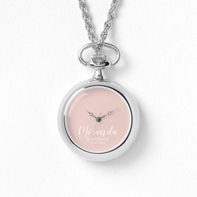 Relógio Bridesmaid Personalizado de Script Moderno (Frente)
