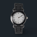Relógio Brilhante Branco Com Rosto Numérico Romano Preto<br><div class="desc">Simples brilho branco e brilha com algarismos roman pretos e monograma personalizável.</div>