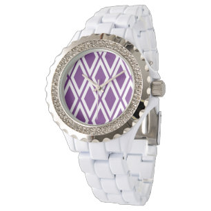 Relógio Brilhante padrão de diamante roxo e branco