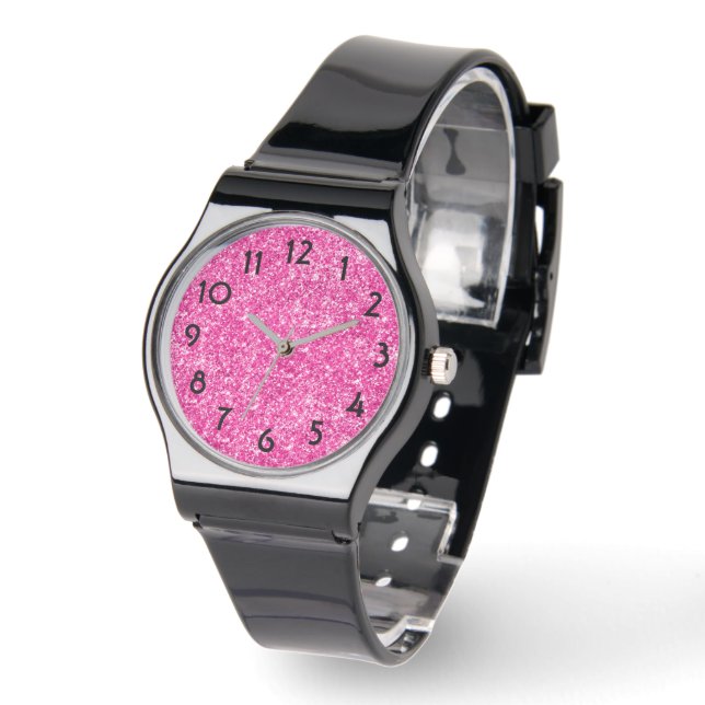 Relógio Brilho de Luxo Rosa Quente Bonito (Ângulo)