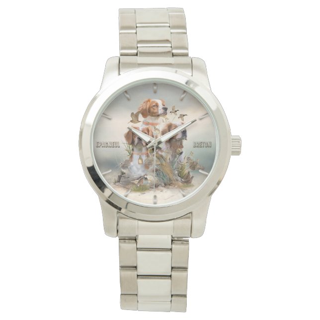 Relógio Brittany Spaniel, Paixão por Aves (Frente)