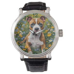 Relógio Brown E White Staffordshire Bull Terrier Puppy,