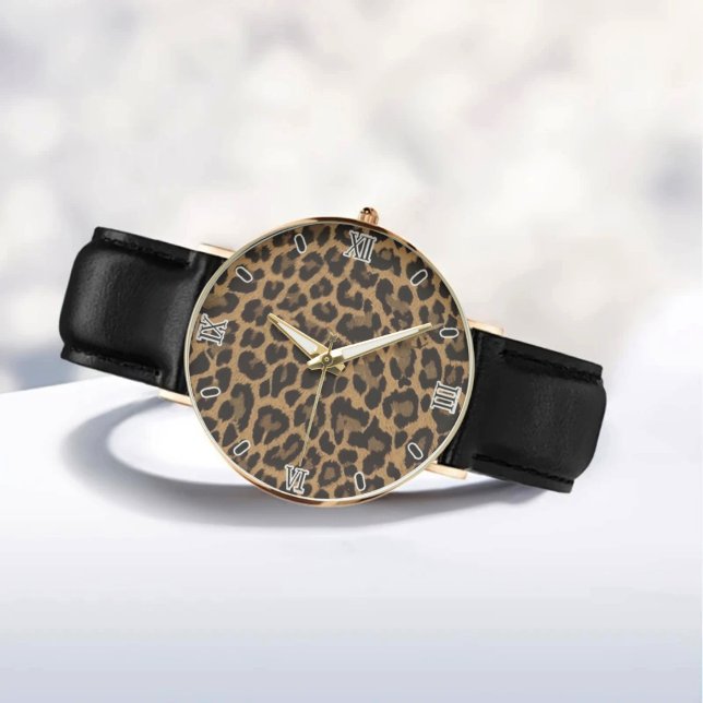 Relógio Brown Leopard Print Minimalist Analog Roman Numera (Criador carregado)