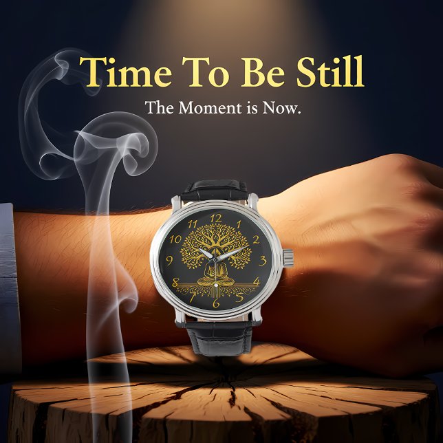 Relógio Buda Dourada cercada por Folhas Itriciadas (Criador carregado)