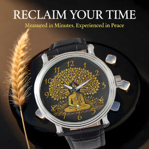 Relógio Buda Dourada Intriciada Cercada por Folhagem Esmag