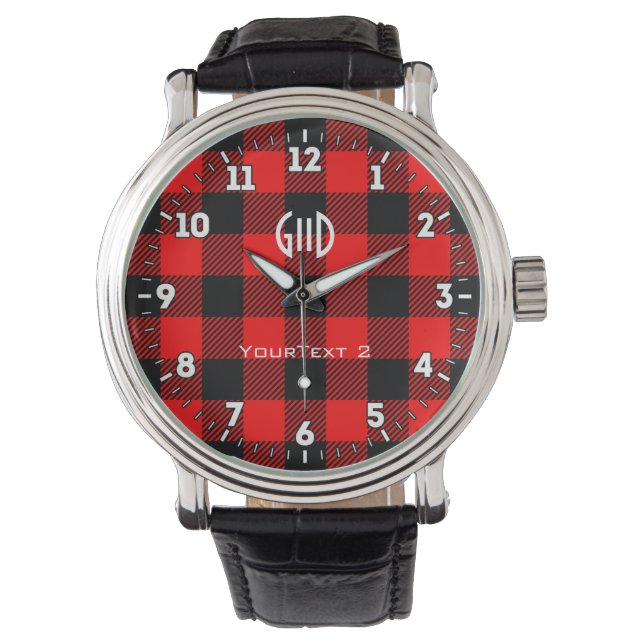 Relógio Buffalo Check Red and Black Lumberjack Xadrez Deco (Frente)