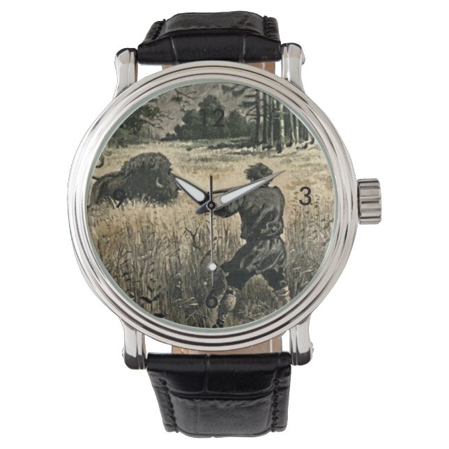 Relógio Buffalo Hunt Wild West Frontiersman Nature Art (Frente)