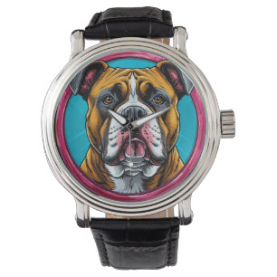 Relógio Bulldog emoldurado em um desenho decorativo circul