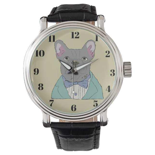 Relógio Bulldog Francês Cinza (Frente)