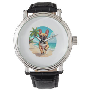 Relógio Bulldog Francês numa Praia
