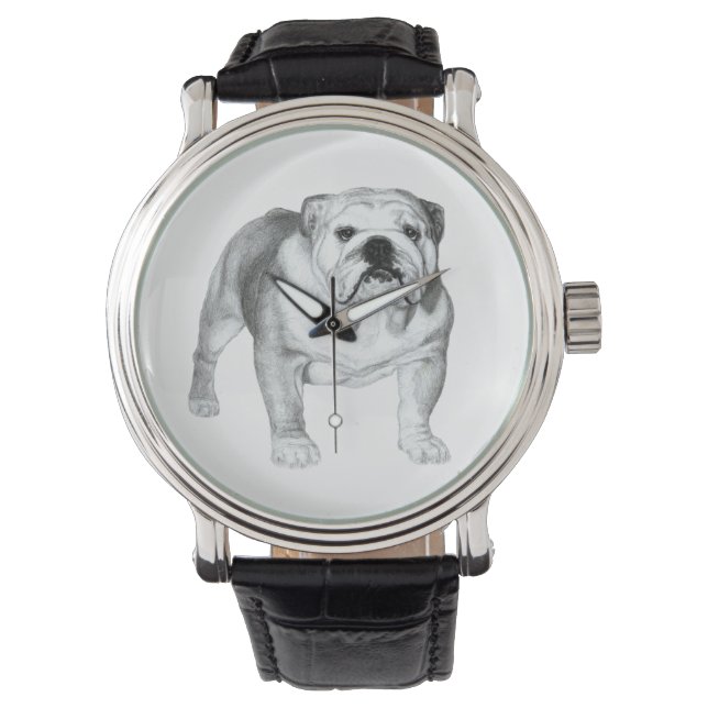Relógio Bulldog Inglês Desenhado à Mão (Frente)