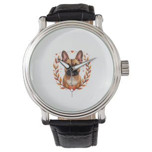 Relógio Bulldogue Francês Vintage com Coroa de Folhas de O