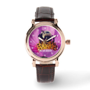 Relógio Bumble Bee Na Flor Cosmos Personalizada