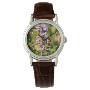 Relógio Bumble Bee Na Flor Roxa Personalizada