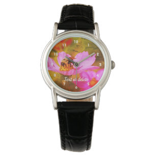 Relógio Bumble Bee On Pink Cosmos Abstrato Personalizado
