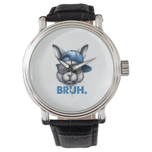 Relógio Bunny Face Bruh Meme Engraçado Dizendo Irmão Sauda