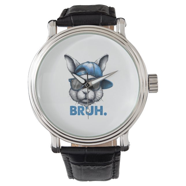 Relógio Bunny Face Bruh Meme Engraçado Dizendo Irmão Sauda (Frente)