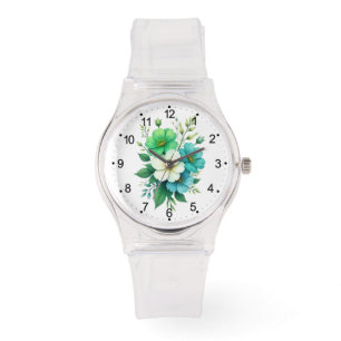 Relógio Buquê de Flores Brancas Azuis-57453