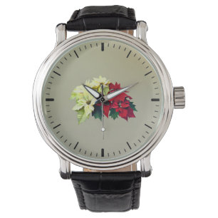 Relógio Buquê de Poinsettia Vermelha e Amarela