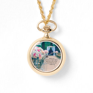 Relógio Buquê Flor, Amor e Bíblia do Aisle Casado Verse