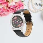 Relógio Burgundy geométrica de ouro floral preto de 80 ani<br><div class="desc">Um presente ou guardar um aniversário de 80. Um fundo preto chic com uma falsa estrutura geométrica dourada. Decorados com flores roxas escuras e burgueiras, rosas e penas do estilo "boho". Modelos de nome, idade e data. Data de nascimento ou data da festa. O nome é escrito com um script...</div>