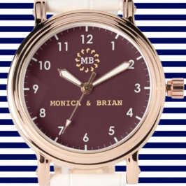 Relógio Burgundy Red Monogram couple names