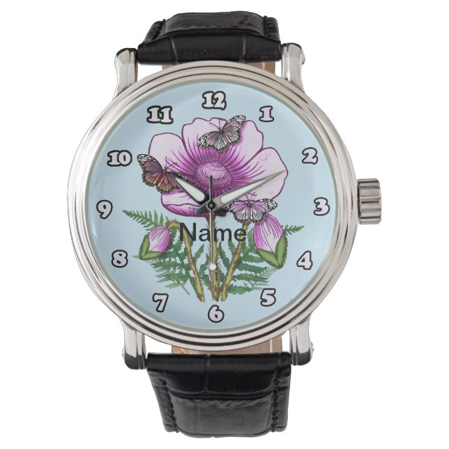 Relógio Butterfly Pink Poppy  Watch (Frente)