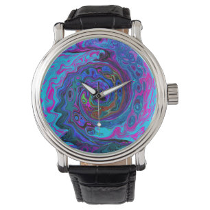 Relógio Cabeça Abstrato retroativa azul e roxa