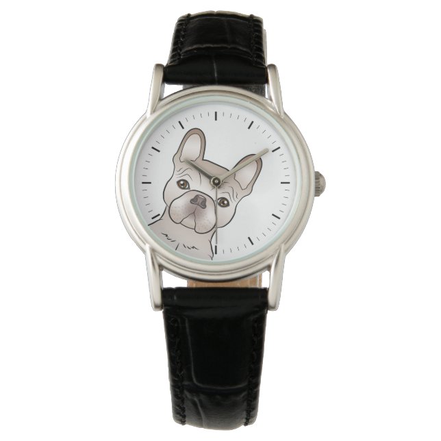 Relógio Cabeça de Bulldog Francês Creme (Frente)