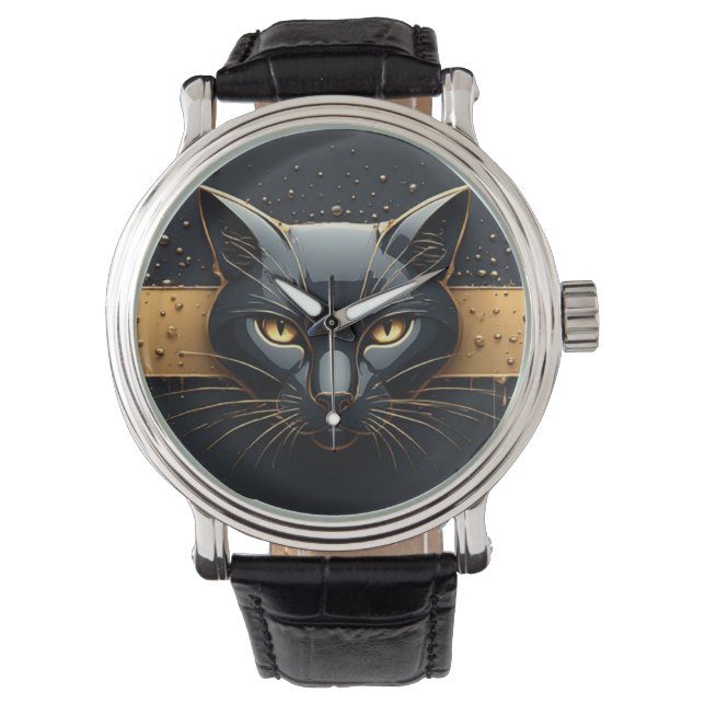 Relógio Cabeça de Gato Preto com Design de Gotejamento Dou (Frente)