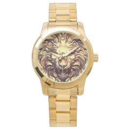 Relógio Cabeça de Leão Dourado Rugindo