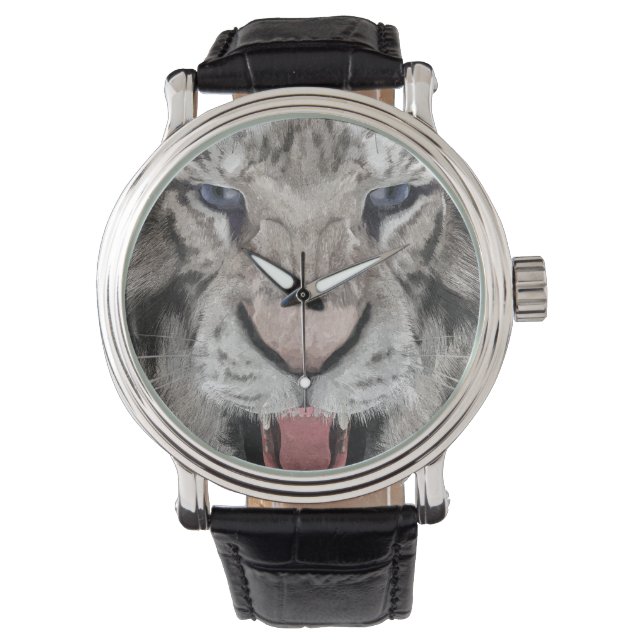 Relógio Cabeça de Tigre Branco Estética da Vida Selvagem (Frente)