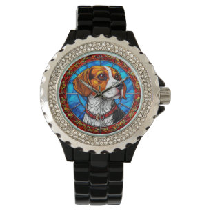 Relógio Cachorro Beagle em Arte Vibrante de Vidro Pintado
