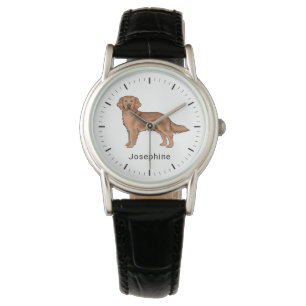 Relógio Cachorro Cute Retriever Dourado Vermelho Com Nome 