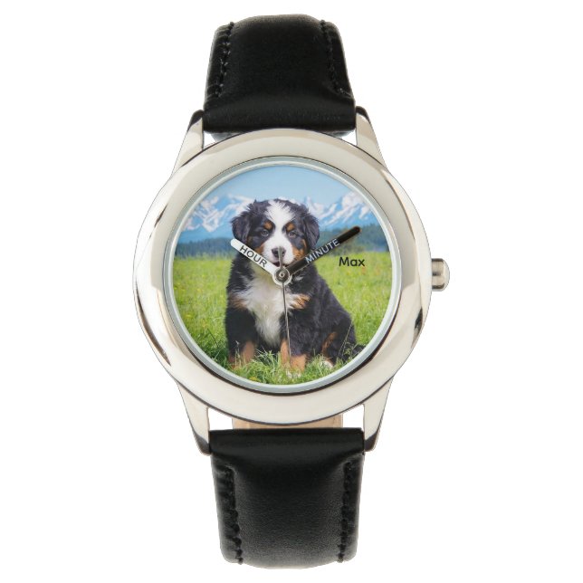Relógio Cachorro de Montanha Bernese, de Cute Kid, persona (Frente)