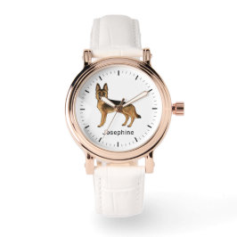 Relógio Cachorro German shepherd Preto E Tano Com Nome Per