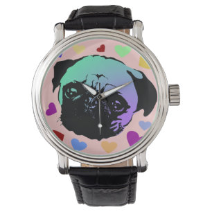Relógio Cachorro Pug Filhote PopArt Estilo Retro