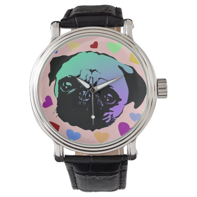 Relógio Cachorro Pug Filhote PopArt Estilo Retro (Frente)