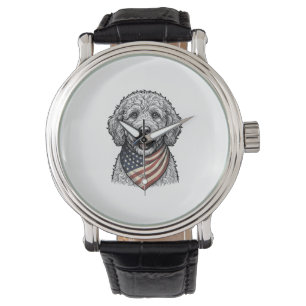 Relógio Cachorro Rabiscado Patriótico Desenho Vetorial Ant